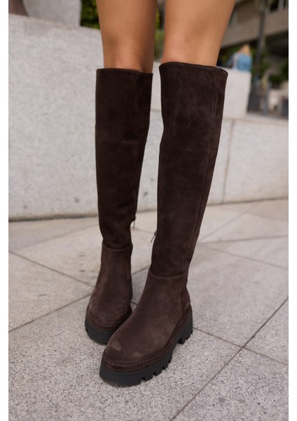 Giselle Kadin Siyah Gercek Suet Diz Ustu Yandan Fermuarli Çizme