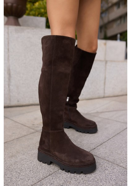 Giselle Kadin Siyah Gercek Suet Diz Ustu Yandan Fermuarli Çizme