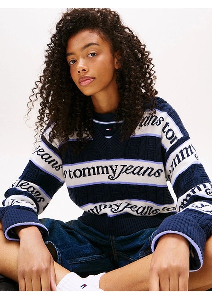 Tjw Çizgili Logolu Kadın Mavi Kazak DW0DW21682C1G fiyatları