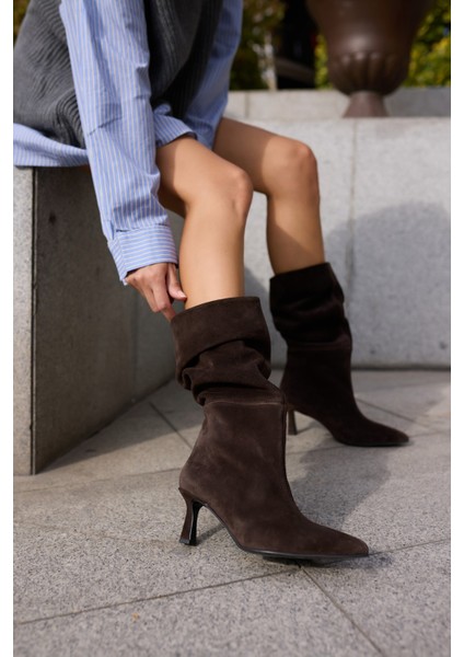 Perri Kadin Siyah Gercek Suet Yarım Astarsız Topuklu Çizme modelleri