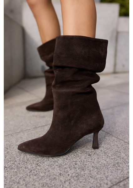 Perri Kadin Siyah Gercek Suet Yarım Astarsız Topuklu Çizme indirimleri