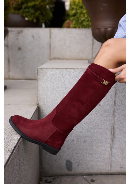 Ocean Kadın Siyah Gercek Deri Toka Detay Binici Çizme