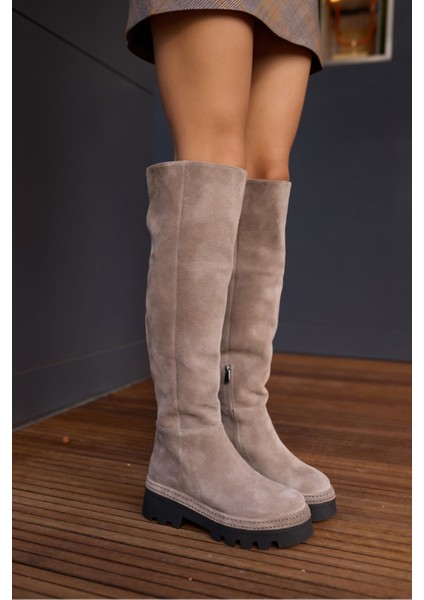 Giselle Kadin Siyah Gercek Suet Diz Ustu Yandan Fermuarli Çizme fiyatları