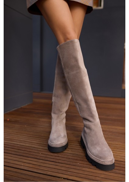 Giselle Kadin Siyah Gercek Suet Diz Ustu Yandan Fermuarli Çizme fırsatları