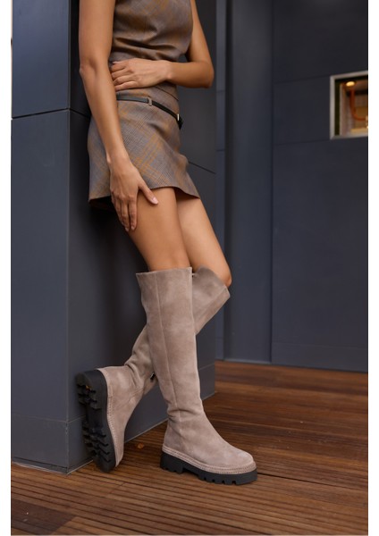 Giselle Kadin Siyah Gercek Suet Diz Ustu Yandan Fermuarli Çizme