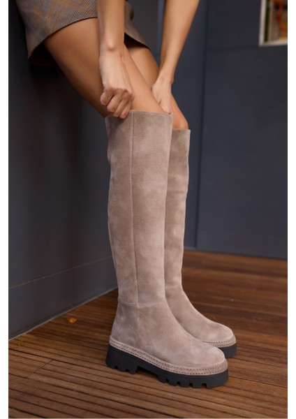 Giselle Kadin Siyah Gercek Suet Diz Ustu Yandan Fermuarli Çizme