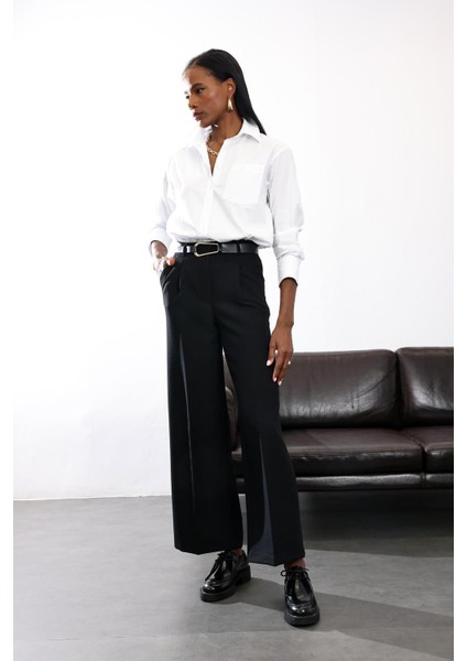 Siyah Kemerli Palazzo Pantolon 9008