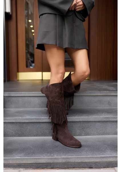 Pulına Kadın Sıyah Gercek Suet Astarsız Puskullu Cızme