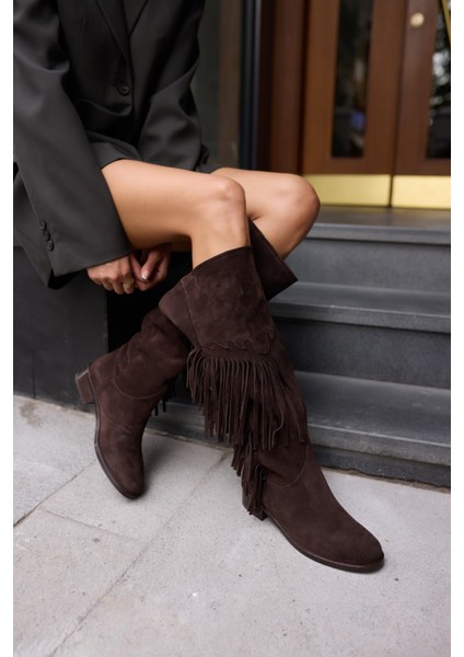 Pulına Kadın Sıyah Gercek Suet Astarsız Puskullu Cızme