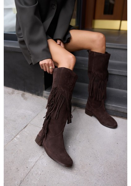 Pulına Kadın Sıyah Gercek Suet Astarsız Puskullu Cızme