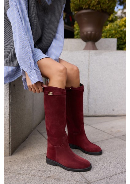 Ocean Kadın Siyah Gercek Deri Toka Detay Binici Çizme