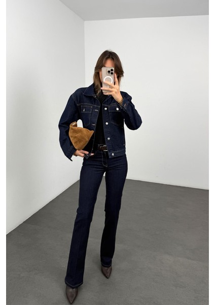 Lacivert Dikiş Detaylı Denim Ceket modelleri