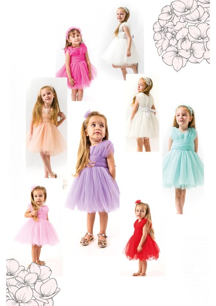 Kız Bebek Kız Çocuk Doğum Günü Parti Düğün Elbise Kolsuz Taçlı Fırfırlı Tüllü Tütülü Tütü Astarlı modelleri