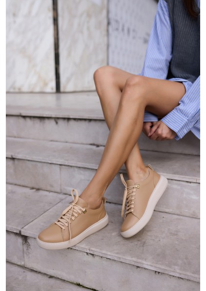 Ariana Kadın Siyah Gercek Deri Bagcıklı Sneaker