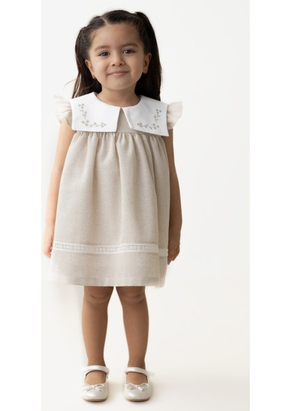 Kız Bebek Elbise Kız Çocuk Elbise Doğum Günü Parti Düğün Keten Kısa Kollu Astarlı Elbise