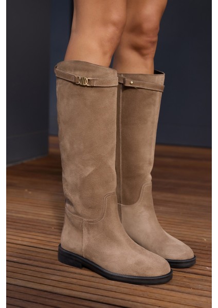 Ocean Kadın Siyah Gercek Deri Toka Detay Binici Çizme