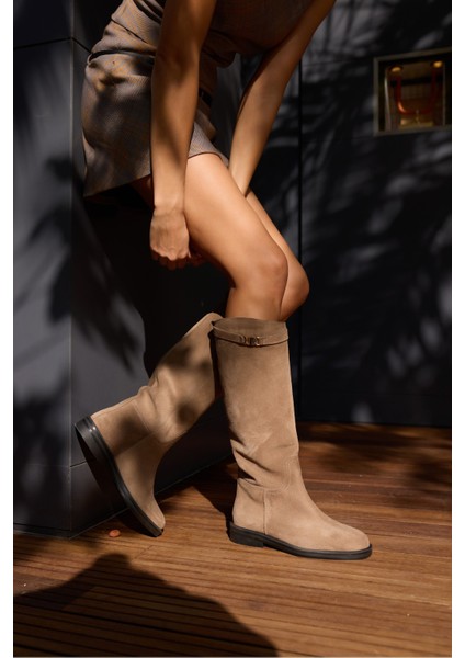 Ocean Kadın Siyah Gercek Deri Toka Detay Binici Çizme