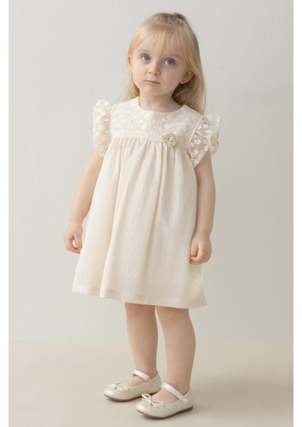 Kız Bebek Elbise Kız Çocuk Elbise Doğum Günü Parti Düğün Keten Kısa Kollu Astarlı Elbise