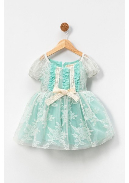 Kız Bebek Kız Çocuk Doğum Günü Parti Düğün Elbise Kısa Kol Dantelli Astarlı Elbise