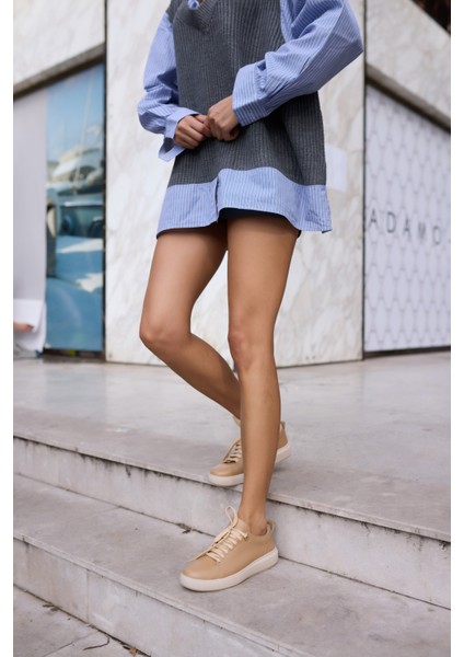 Ariana Kadın Siyah Gercek Deri Bagcıklı Sneaker