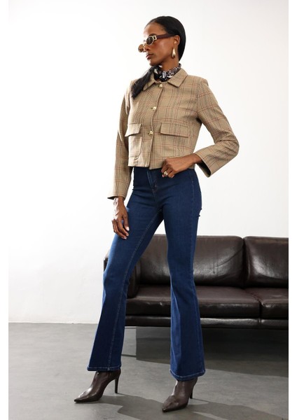 Kahverengi Kazayağı Desenli Kısa Ceket 03007 fiyatları