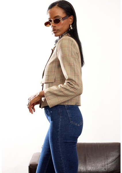 Kahverengi Kazayağı Desenli Kısa Ceket 03007 indirimleri