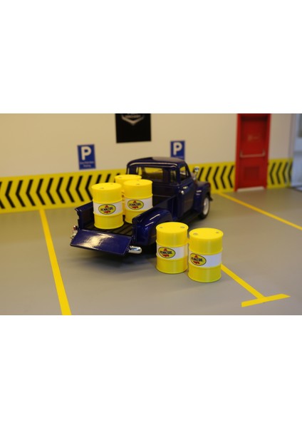 1:24 Ölçek Sarı Yağ Varili 5’li Set – Diorama Model Araba Aksesuarı – Garaj ve Servis Dekoru