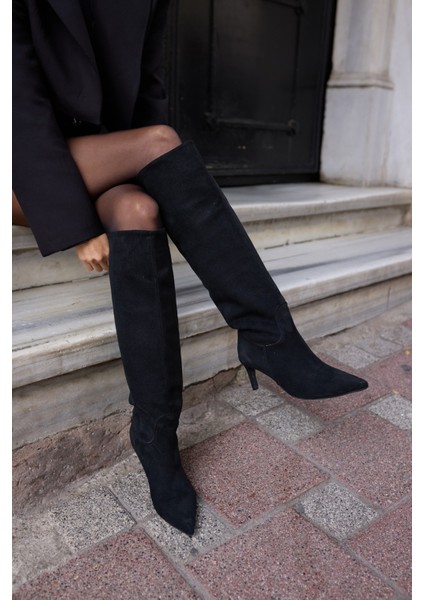 Alto Kadın Siyah Suet Topuklu Diz Ustu Çizme fiyatları
