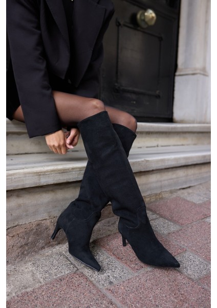 Alto Kadın Siyah Suet Topuklu Diz Ustu Çizme fırsatları