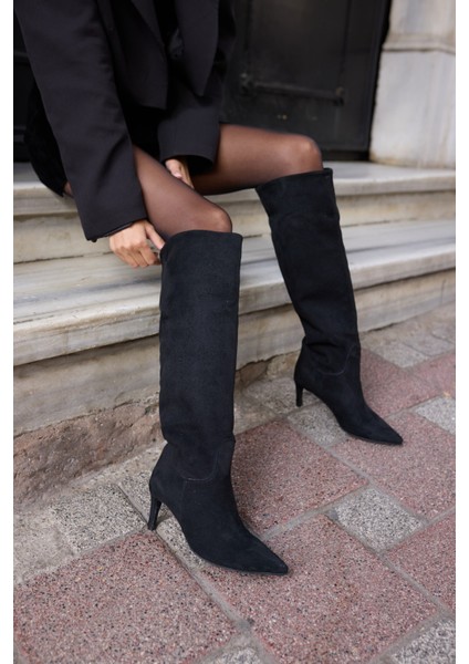 Alto Kadın Siyah Suet Topuklu Diz Ustu Çizme indirimleri