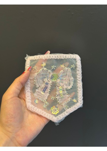 14X12 cm Boncuk Pul Işleme Fiyonk Cep Armaa Dikiş Aplike