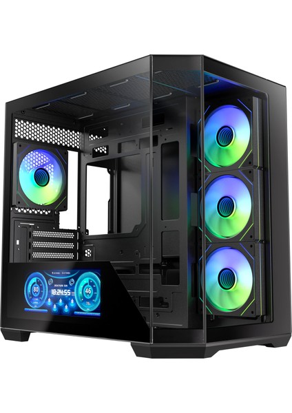 Digital T10 Black 850W 10.24″ Ekran 80+ Bronze KT10ES10BBK85-4A 4X120MM Argb Fan Atx Temperli Cam Siyah Gaming (Oyuncu) Kasa