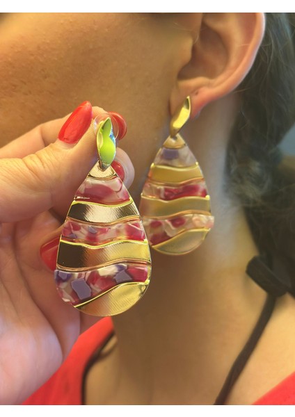 Sedef Kaplama Aynalı Damla Kadın Küpe 10 cm