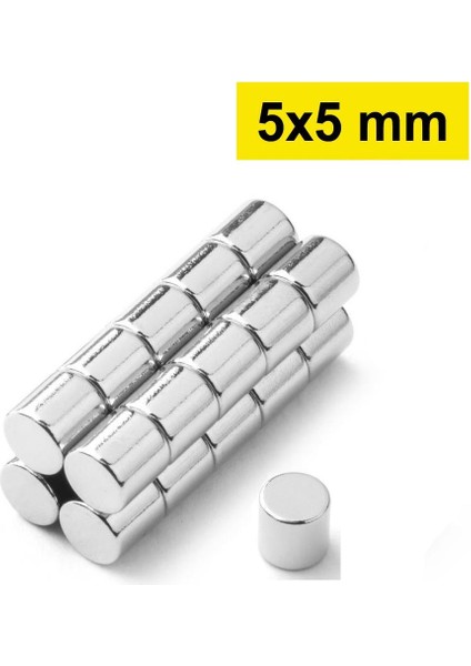 5x5 Mm, Yuvarlak Neodyum Mıknatıs, Güçlü Magnet, (Çap: 5 Mm, Kalınlık: 5 Mm)