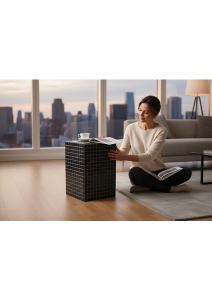 Modern Siyah Mozaik Tasarım Sehpa – El Yapımı Dekoratif Yan Sehpa (45X26 Cm) fiyatları