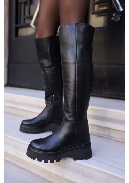 Giselle Kadin Siyah Gercek Suet Diz Ustu Yandan Fermuarli Çizme modelleri