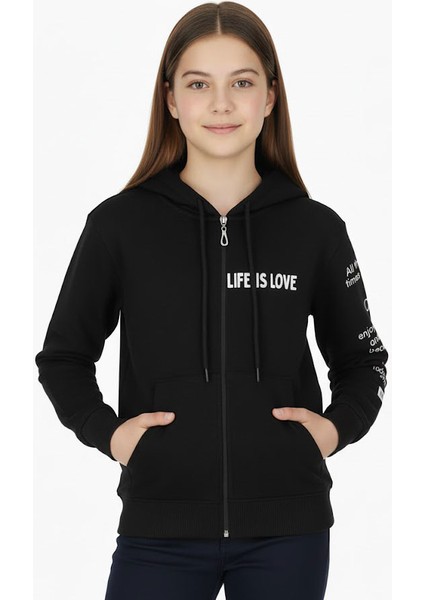 Kız Çocuk Hırka Baskılı Kışlık Şardonlu