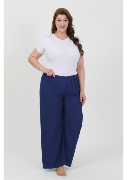 Kadın Büyük Beden Bürümcük Pantolon Saks