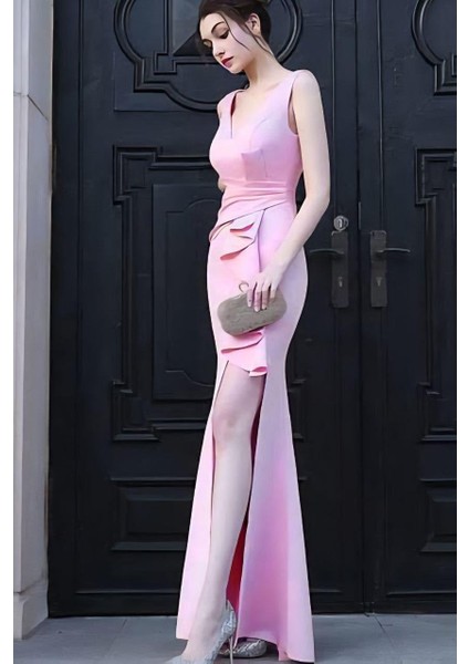 Volan Detaylı Kuyruklu Abiye 582054 Pembe fiyatları