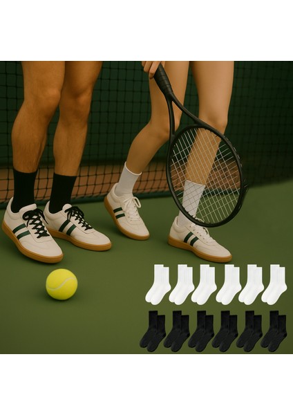 Unisex 12 Çift Pamuklu Tenis Spor Uzun Soket Boy Çorap