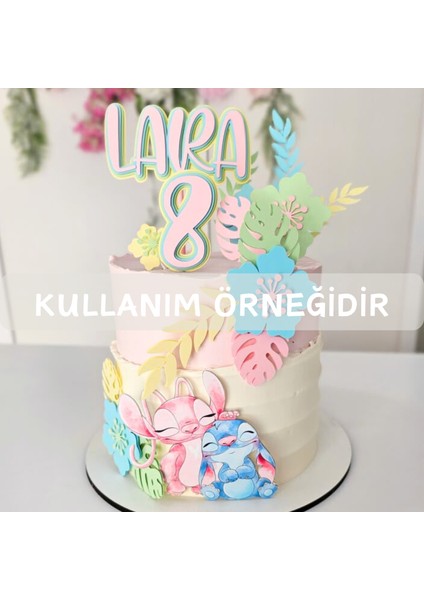 Stitch Temalı Kız Çocuk Doğum Günü Isme Özel 3D Pasta Üstü Süsü Seti Cake Topper fiyatları