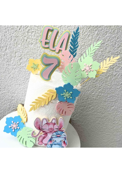 Stitch Temalı Kız Çocuk Doğum Günü Isme Özel 3D Pasta Üstü Süsü Seti Cake Topper fırsatları