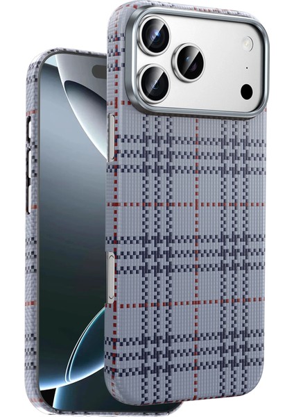 iPhone 17 Pro Max Kılıf Ultra Slim Kumaş Desenli Karbon Scots Kevlar Magsafe Kapak