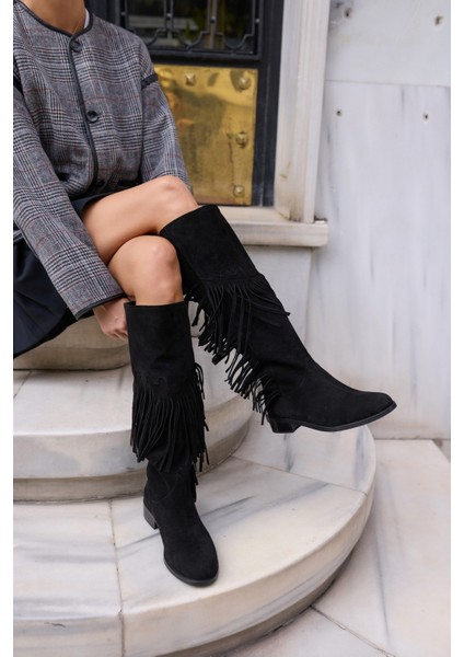 Pulına Kadın Sıyah Gercek Suet Astarsız Puskullu Cızme fiyatları