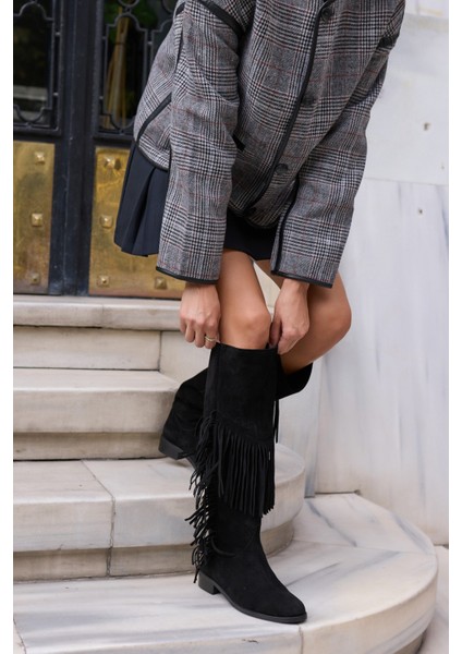 Pulına Kadın Sıyah Gercek Suet Astarsız Puskullu Cızme indirimleri