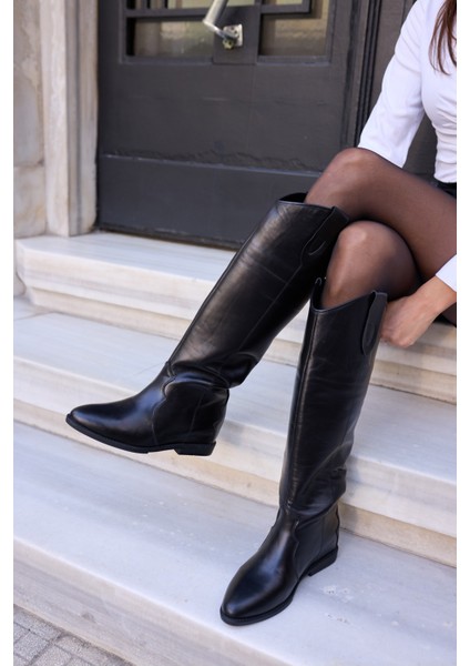 Antoneli Kadın Siyah Gercek Deri Dolgu Topuklu Çizme indirimleri