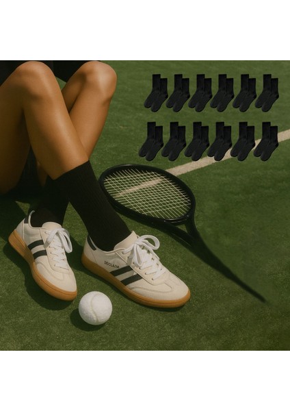 Unisex 12 Çift Pamuklu Tenis Spor Uzun Soket Boy Çorap