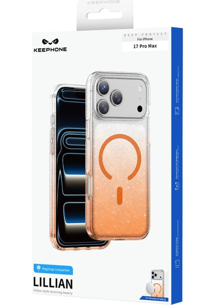 iPhone 17 Pro Max Uyumlu Magsafe Özellikli Renk Geçişli Simli Işıltılı Şeffaf Lillian Kapak indirimleri