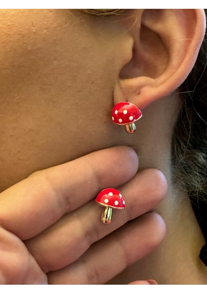 Kırmızı Mantar Kadın Küpe