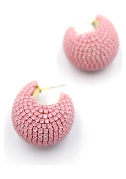 Taşlı Halka Küpe - Pembe